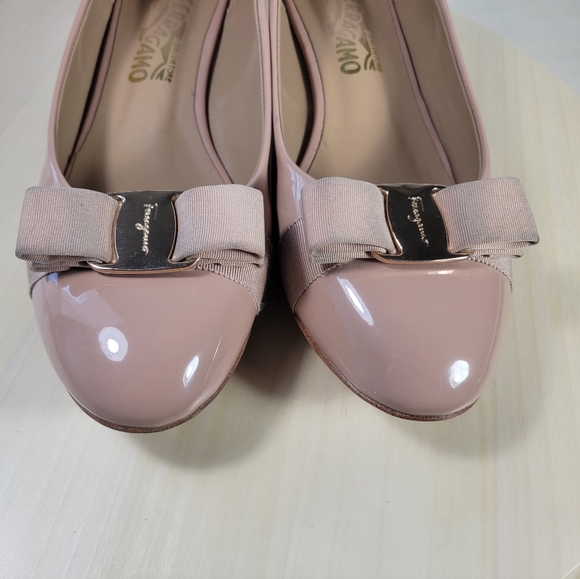 Salvatore Ferragamo Nude Vara Bow Ballet Round Toe Block Heel Womens Siz… - Picture 9 of 13